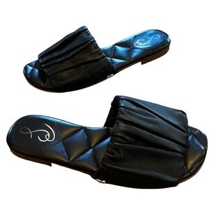 Sam Edelman Adaley Black Leather‎ Ruched Slide Sandals Quilted Flat Women 7.5